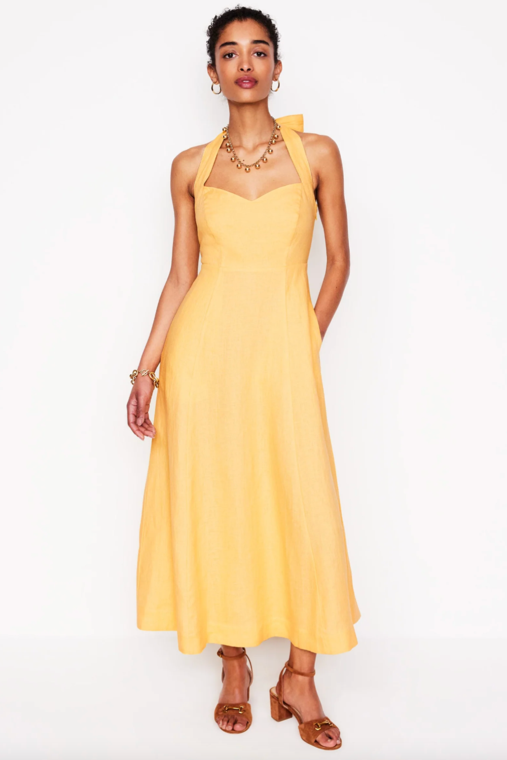 Halter Linen Dress-Buttermilk Yellow