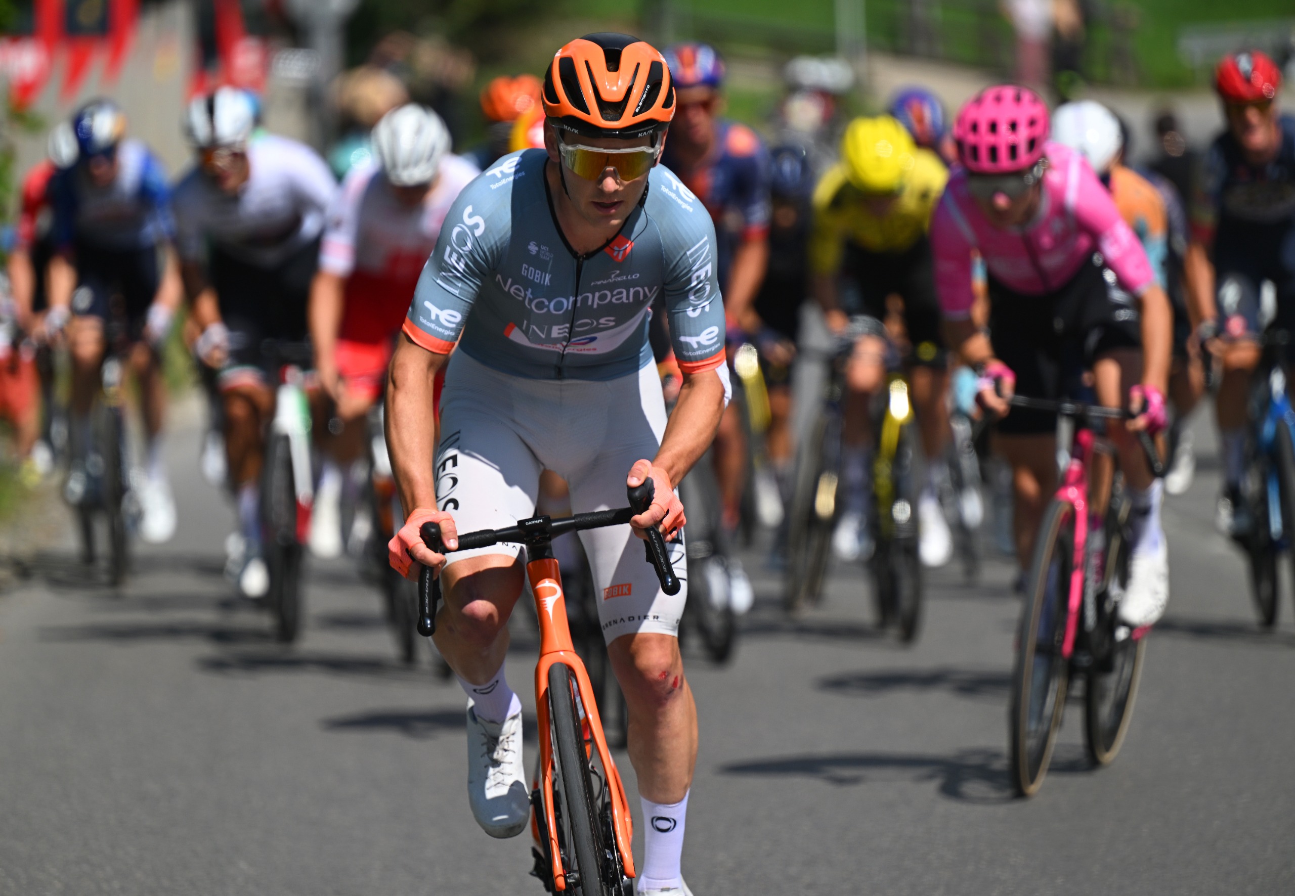 Magnus Sheffield riding ahead of the peloton during the Tour de Pologne