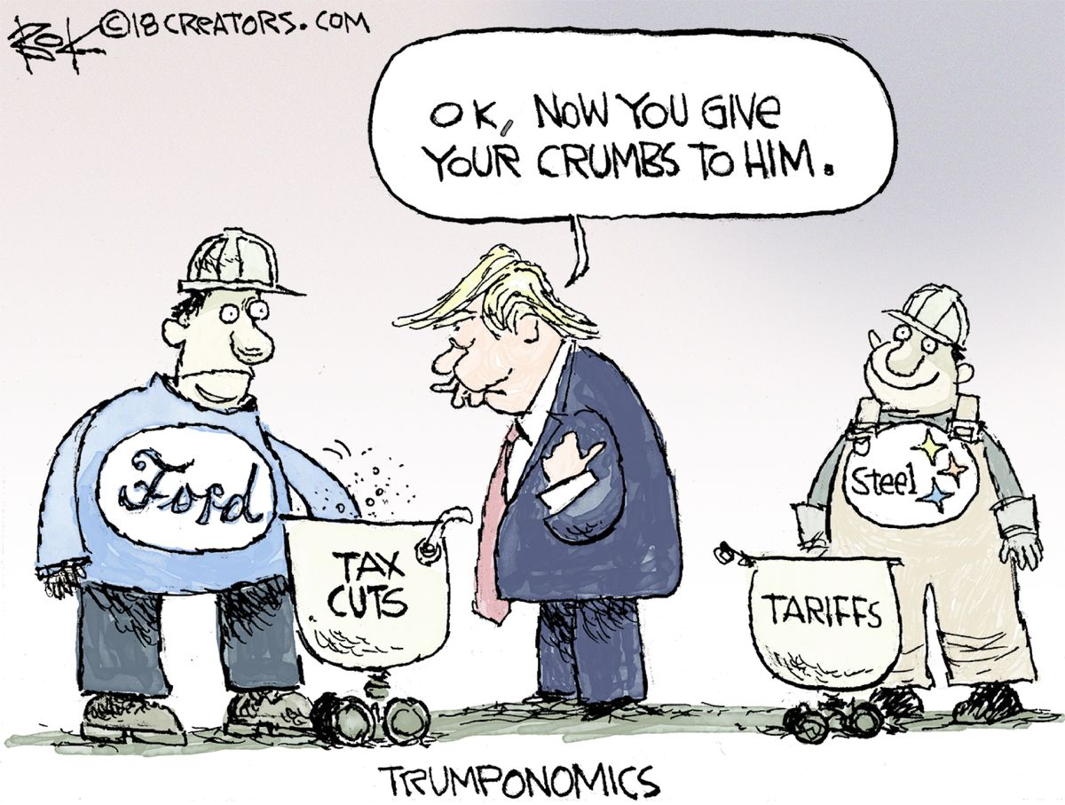 Political Cartoon U.S. Trump Tax Cuts Steel Tariffs Ford Cars Trade War ...