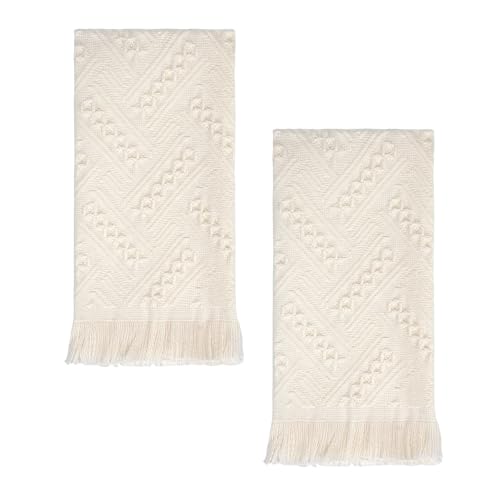 Luxury Decorative Hand Towels Bathroom: 2 Packs 14x30 100% Cotton Turkish Absorbent Soft Face Towel Set for Boho Bathroom Decor Kitchen Hotel Spa Farmhouse Guest Tea Gift (cream White, 14"x30")