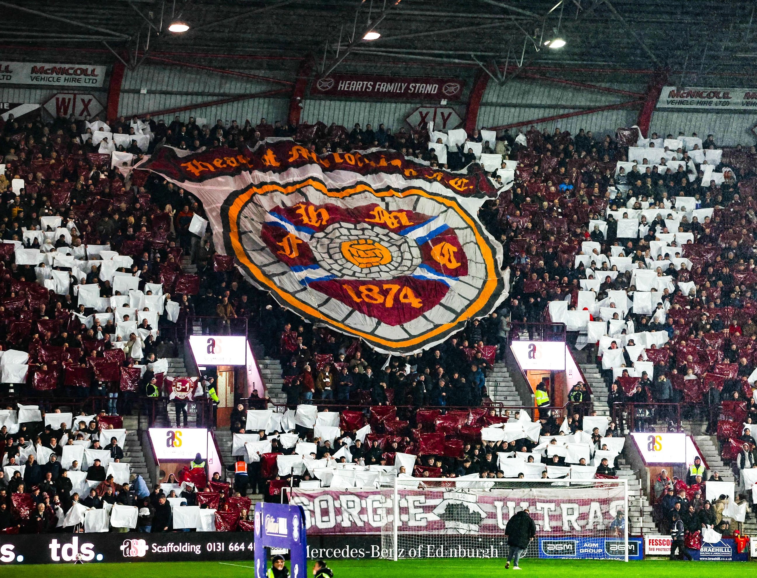 Hearts fans Tifo at Tynecastle