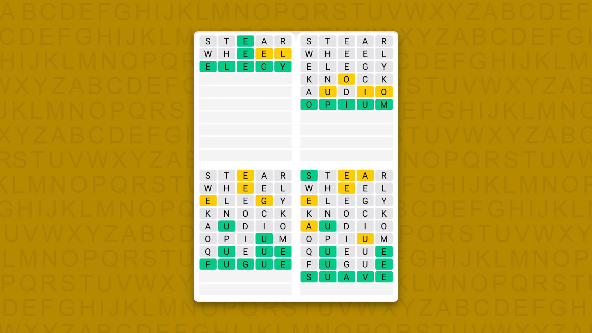 Quordle Daily Sequence answers for game 1699 on a yellow background