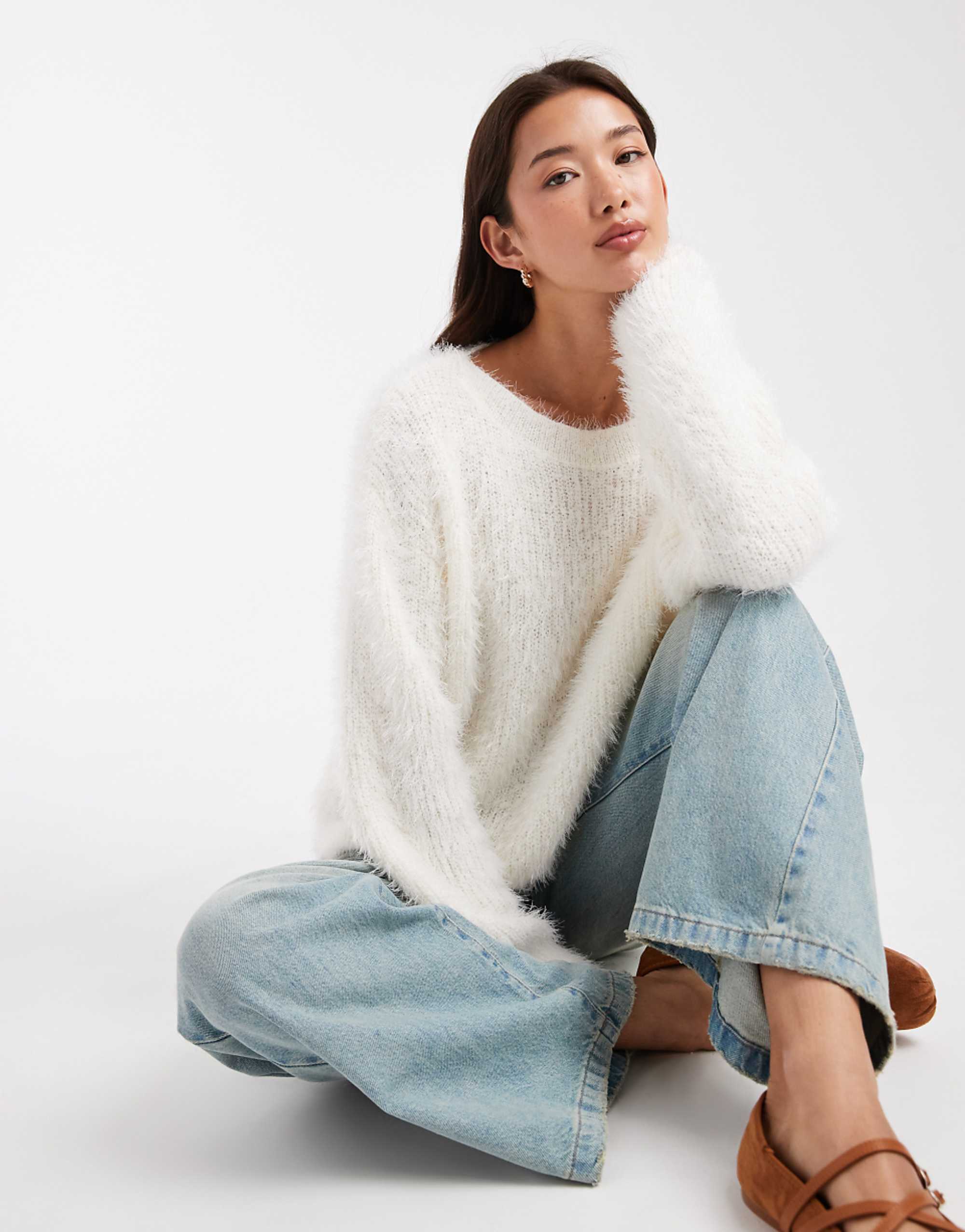 Miss Selfridge Asym Lash Jumper in Cream