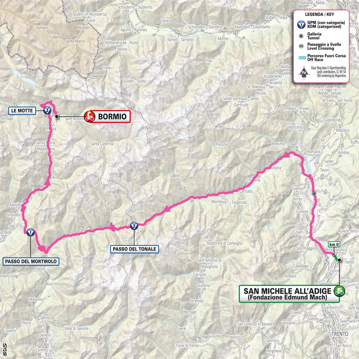 Stage 17 map for the 2025 Giro d'Italia