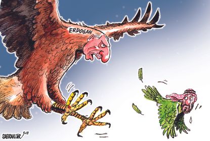 Political cartoon world Saudi Arabia Turkey Mohammed bin Salman Recep Tayyip Erdogan Jamal Khashoggi
