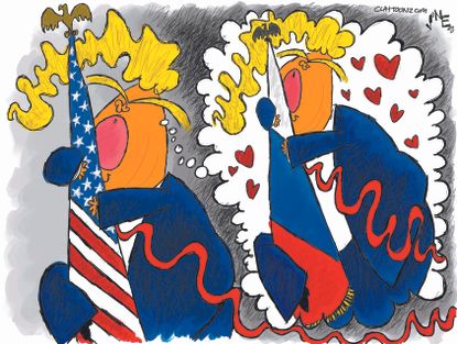 Political Cartoon U.S. Trump American Flag Russia CPAC