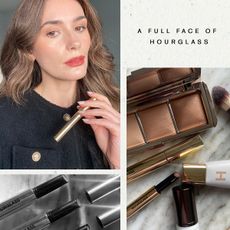 Beauty editor Eleanor Vousden reviewing Hourglass makeup products