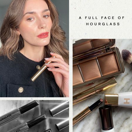 Beauty editor Eleanor Vousden reviewing Hourglass makeup products