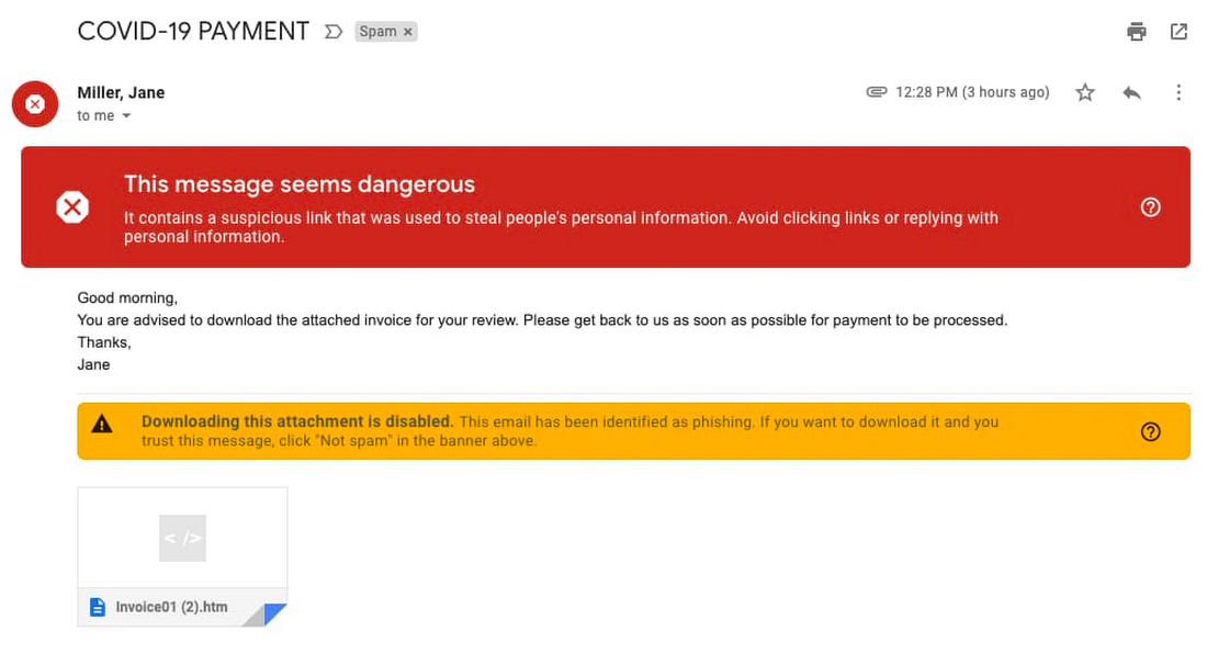 Gmail COVID-19 payment scam