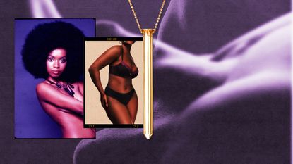collage of women with vibrator necklace