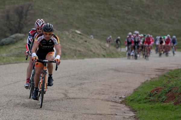 Alex Candelario (Optum) leads Chris Barton (Bissell) into the final KOM of the day in stage one of the Merco Cycling Classic.
