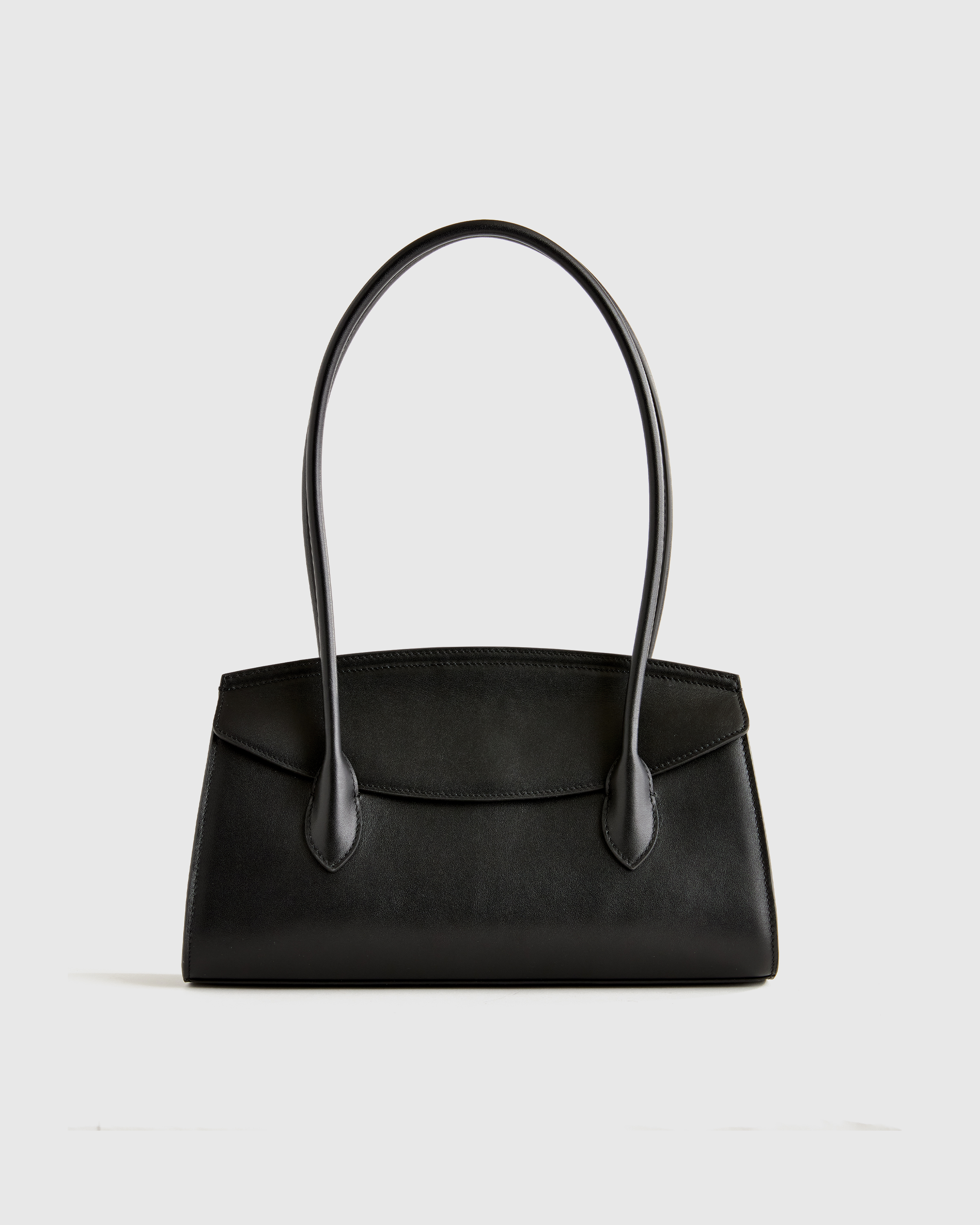 Italian Leather Double Strap Shoulder Bag in Black