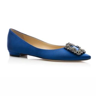 Manolo Blahnik Blue Satin Jewel Buckle Flat Shoes shoe trends 2022
