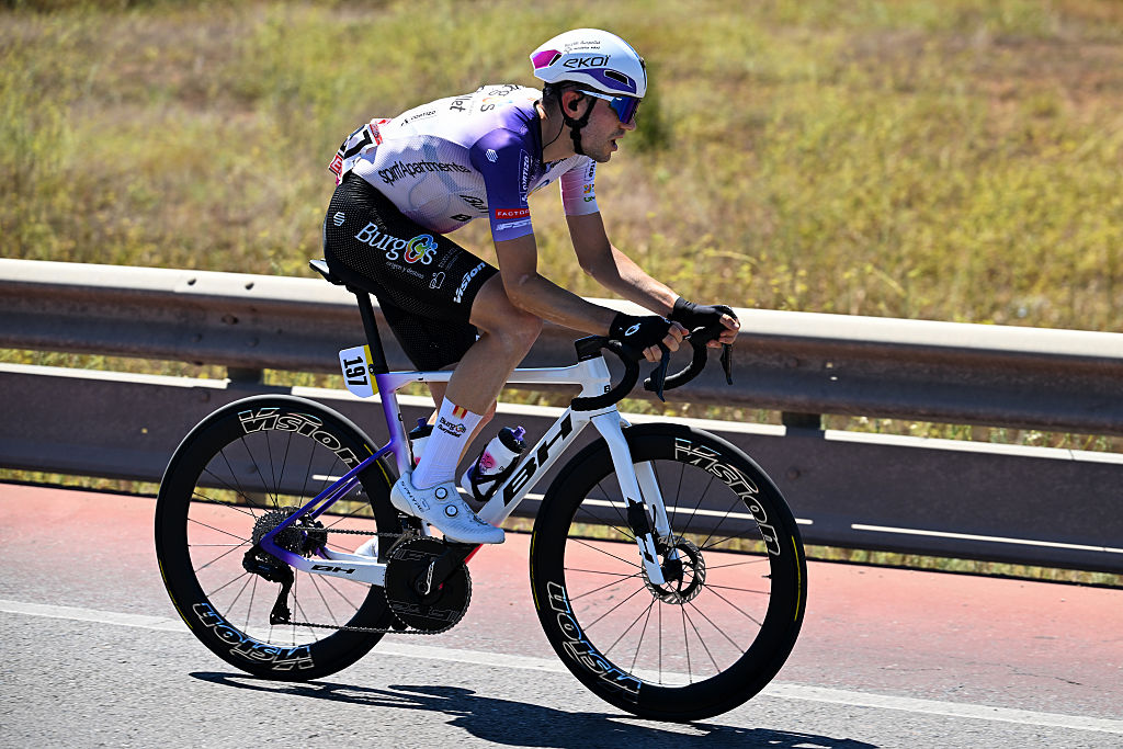 XERACO, SPAIN - AUGUST 29: Sinuhe Fernandez of Spain and Team Burgos Burpellet BH competes in the breakaway during the La Vuelta - 81st Tour of Spain 2026, Stage 8 a 171km stage from Pucol to Xeraco / #UCIWT / on August 29, 2026 in Pucol, Spain. (Photo by Tim de Waele/Getty Images)