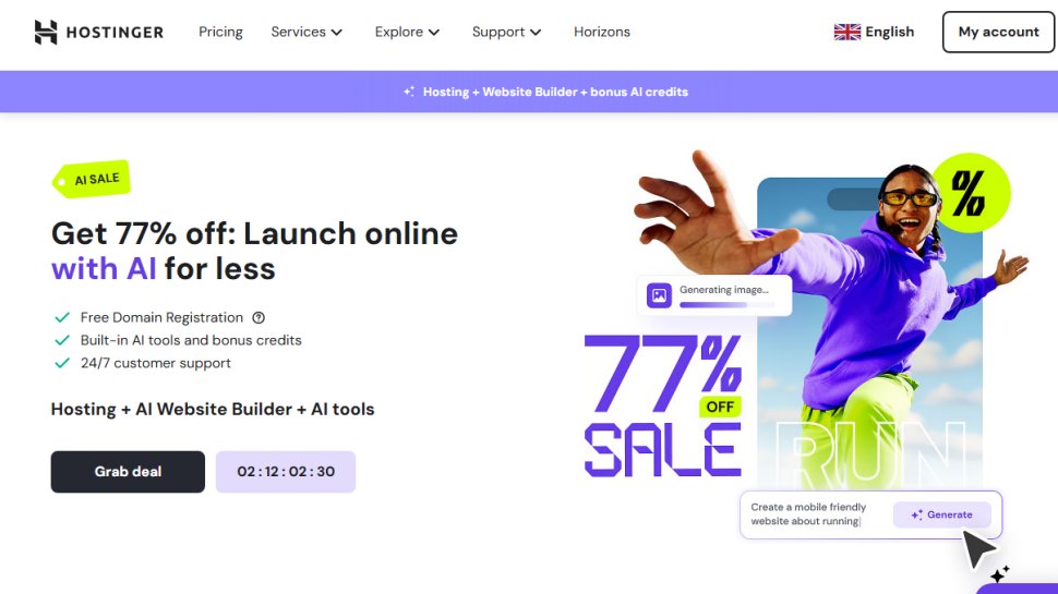 Website screenshot of Hostinger (July, 2025)