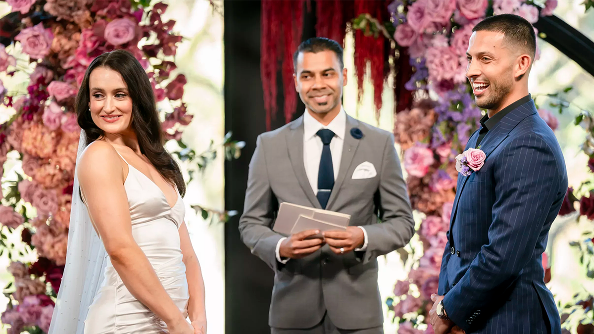 Beth and Teejay get hitched as late arrivals to the experiment in Married at First Sight Australia Season 12