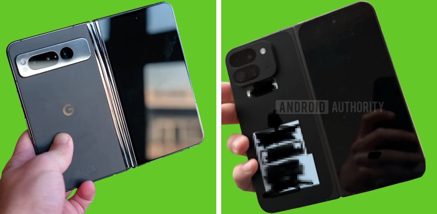 An alleged look at an early Pixel Fold 2 prototype compared against the original Pixel Fold.