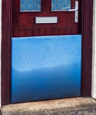 Front door with flood defence barrier