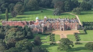 Aerial view of Queen Elizabeth II's Country residence, Sandringham Hall on October 3, 2006 in Sandringham, England. This Jacobean Country house is surrounded by 20,000 acres of Norfolk parkland.