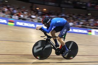 Filippo Ganna rides the individual pursuit at the 2022 Track Cycling World Championship