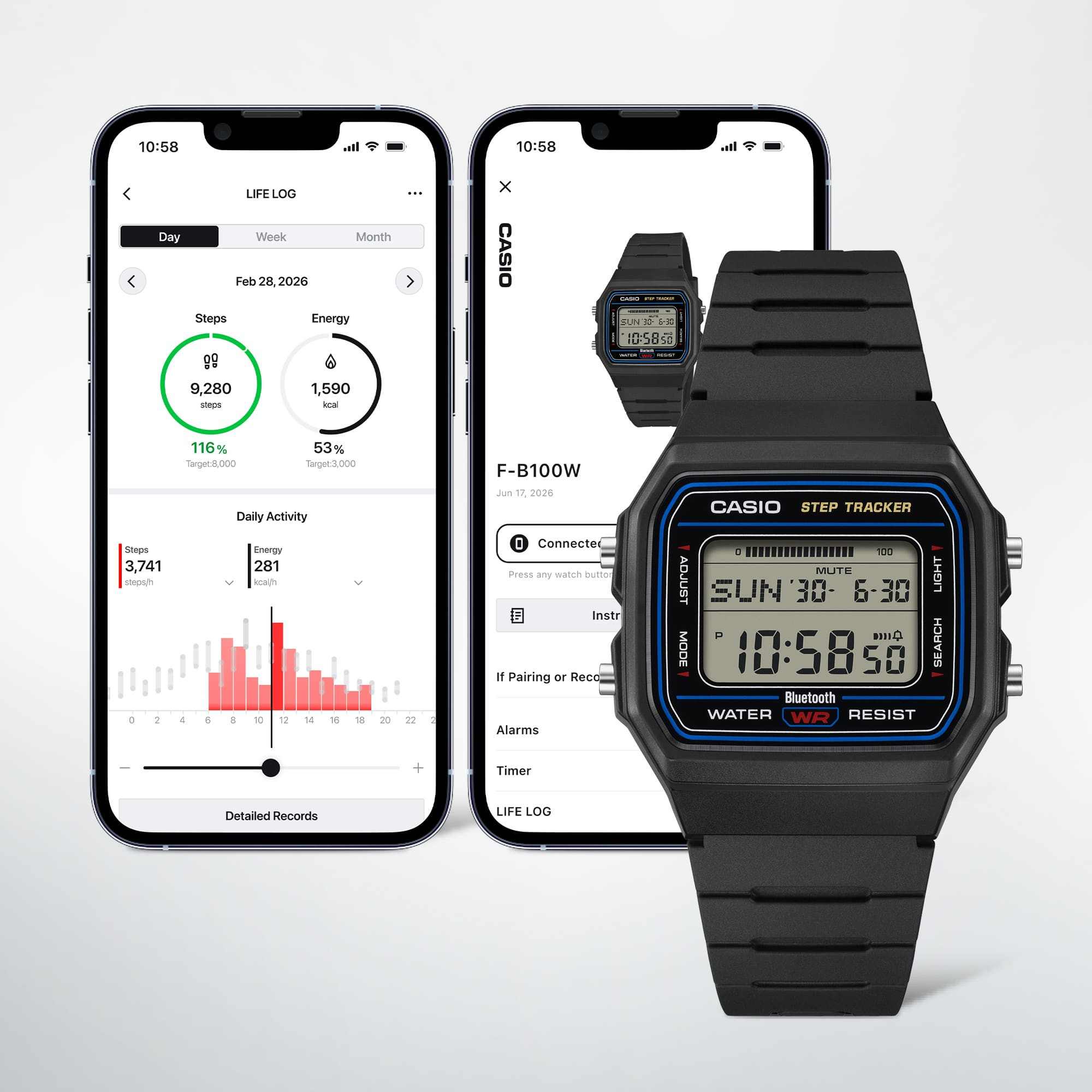 The Casio F-B100W-1A offers smartphone connectivity