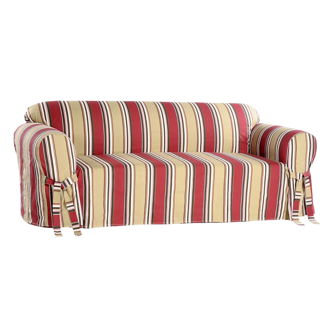 Classic Slipcovers Printed Classic Stripe Canvas Sofa Slipcover, Red