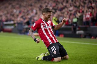 Iker Muniain celebrates after scoring for Athletic Club against Mallorca in February 2024.