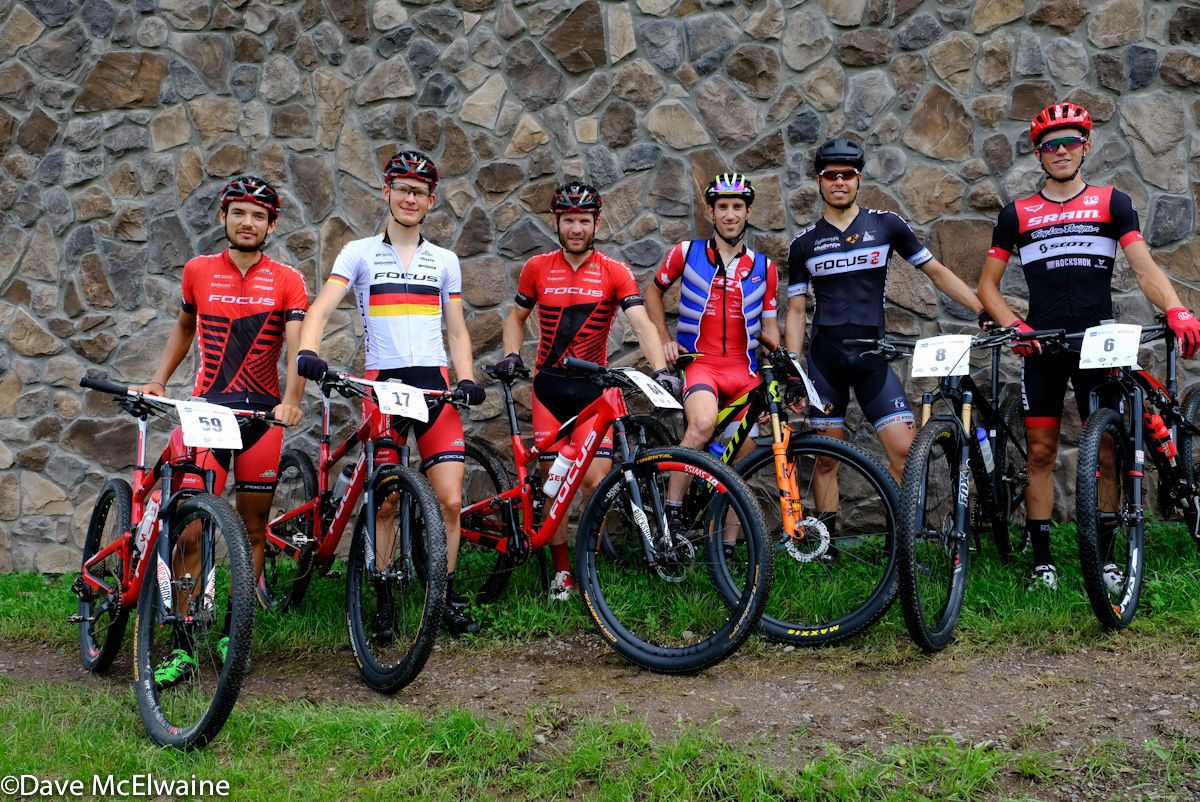 There were many seasoned World Cup racers in the field, (L to R) Marcel Guerrini (Focus), Markus Schulte-Lanzum (Focus), Florian Vogel (Focus), Derek Zandstra (Scott 3Rox), Jeremy Martin (Focus), Russell Finstererwald (SRAM)
