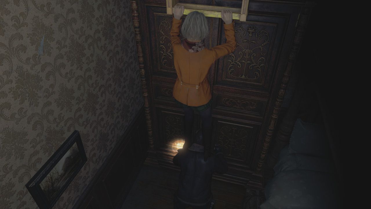 Resident Evil 4 Remake - helping Ashley into the attic