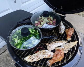food grilling on a kamado grill