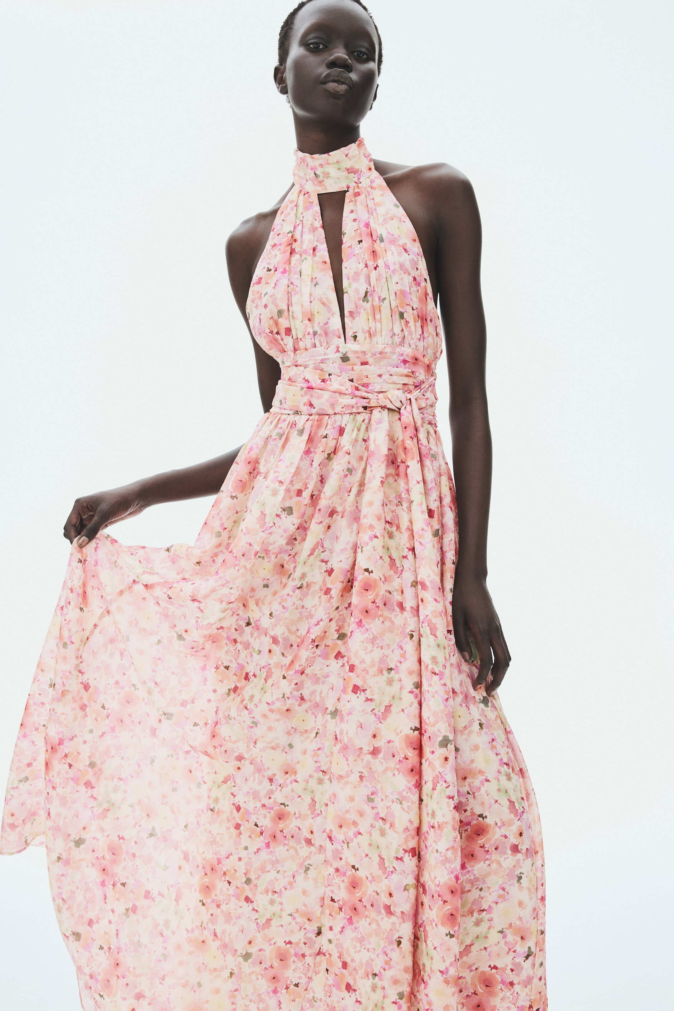 Tie-Detail Halterneck Dress