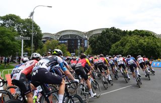 ADELAIDE AUSTRALIA JANUARY 26 The Peloton on War Memorial Drive during Stage 6 of the Adelaide Circuit with the Oval Hotel in front of themduring day nine of the 2025 Tour Down Under on January 26 2025 in Adelaide Australia Photo by Sarah ReedGetty Images