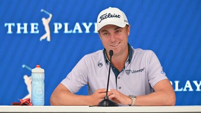Justin Thomas talks to the media ahead of the 2023 Players Championship at TPC Sawgrass