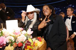 eyoncé and Jay-Z onstage during the 66th GRAMMY Awards at Crypto.com Arena on February 04, 2024 in Los Angeles, California.