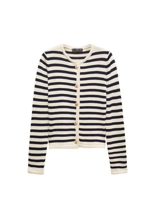 Striped Cardigan With Jewel Buttons - Women