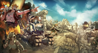 A screenshot shows Metal Slug Tactics characters shouting in front of a sandy terrain.