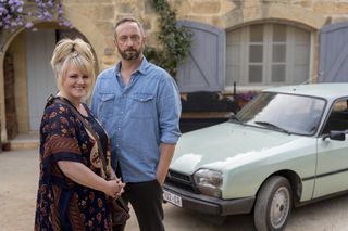 Sally Lindsey and Steve Edge as Jean and Dom in The Madame Blanc Mysteries.