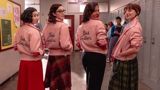 From left: Tricia Fu,kuhara as Nancy Nakagawa, Marisa Davila as Jane Facciano, Cheyenne Wells as Olivia Valdovinos and Ari Notartomaso as Cynthia Zdunowski in 'Grease: Rise of the Pink Ladies'