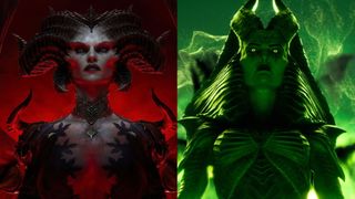 A split image of Lilith from Diablo 4, and Lilith from Marvel's Midnight Suns.