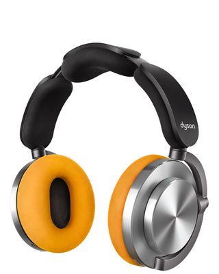 Dyson OnTrac headphones in silver and yellow.