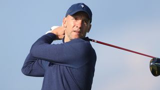 Andriy Shevchenko tees off on the 9th hole on Day One of the Alfred Dunhill Links Championship