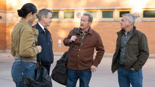 Mouch talking to Stella, Pascal, and Herrmann about budget cuts at Firehouse 51 in Chicago Fire 14x09