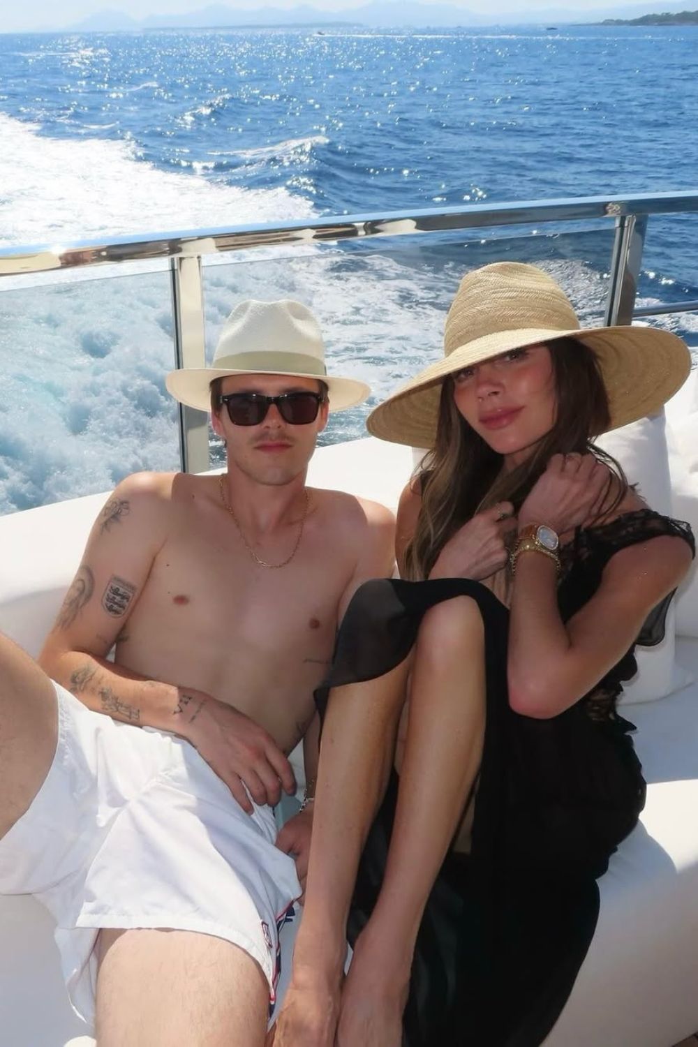 @victoriabeckham and Cruz Beckham on a boat