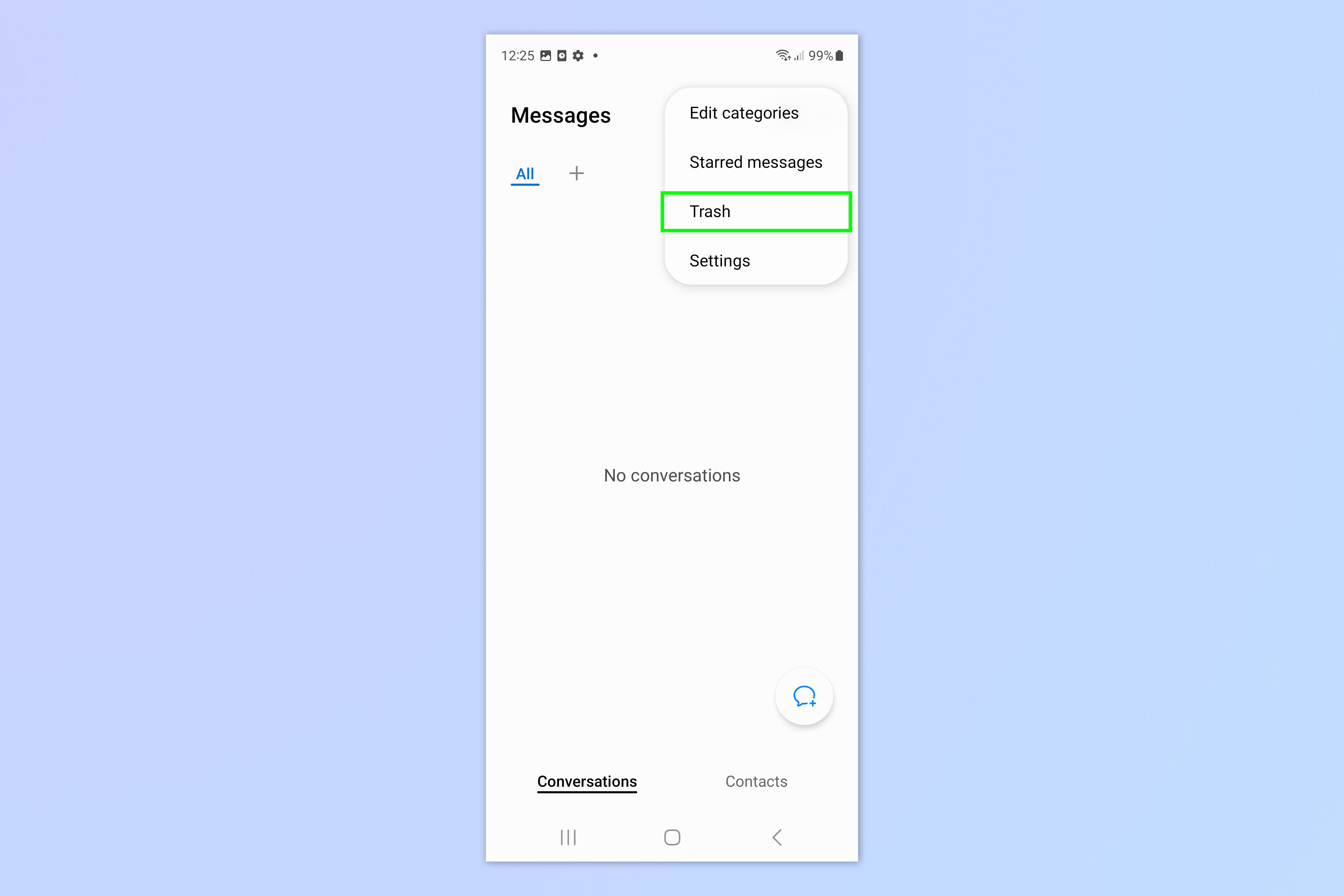 Una captura de pantalla que muestra los pasos necesarios para recuperar textos eliminados en Samsung