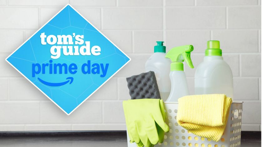 Cleaning products in white storage box