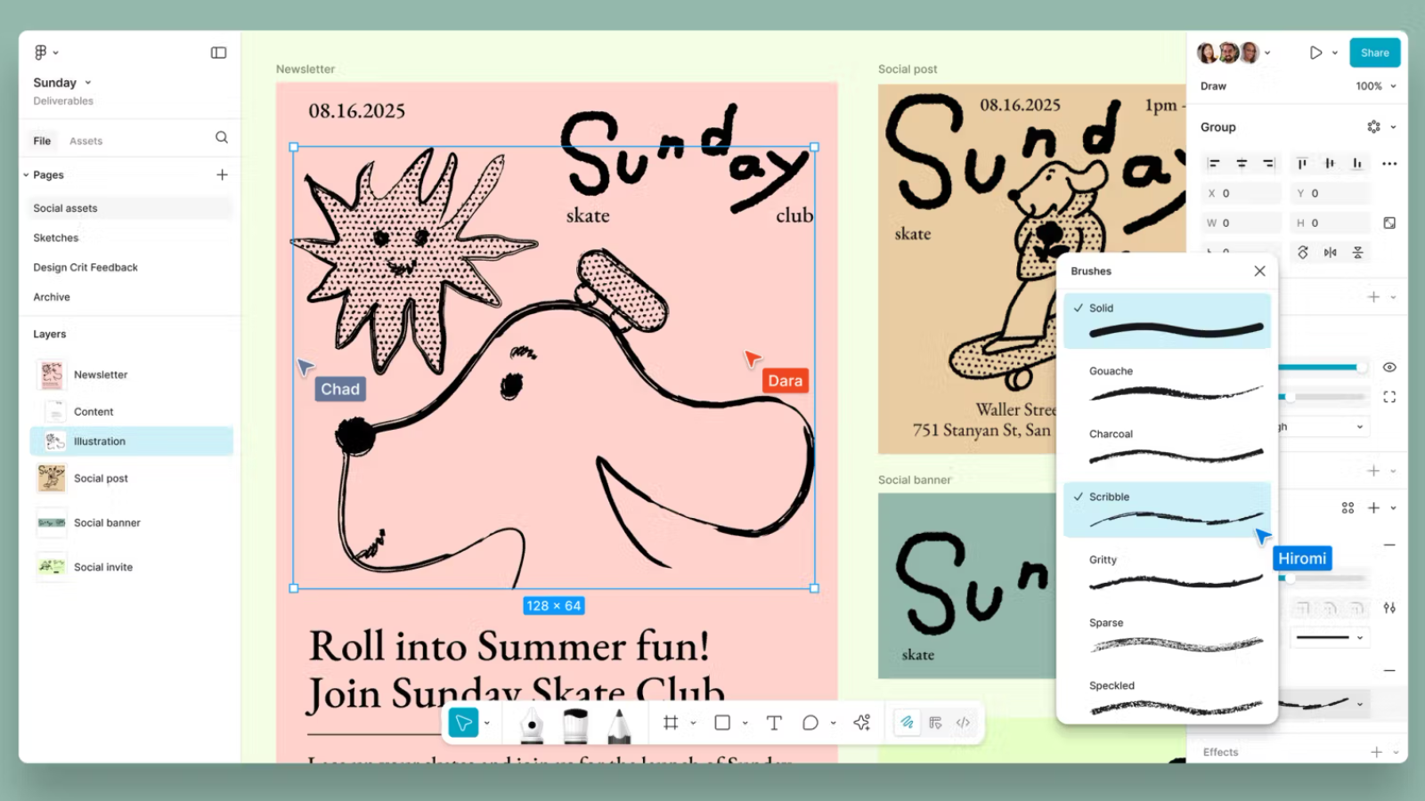 Example of Figma Draw's tools and design showing a hand-drawn style dog