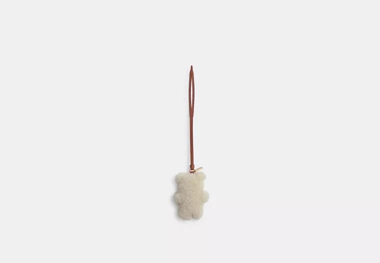 Brass/beige Bear Puffy Bag Charm in Shearling