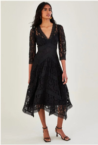 Ellen Lace Hanky Hem Dress in Black £140