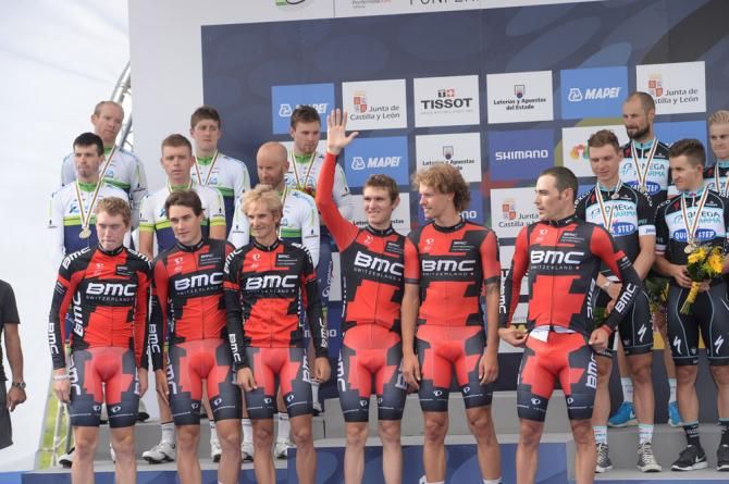 The final podium in the Worlds team time trial