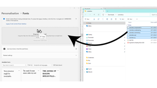 A screenshot of the .otf files being dragged into the font settings app.